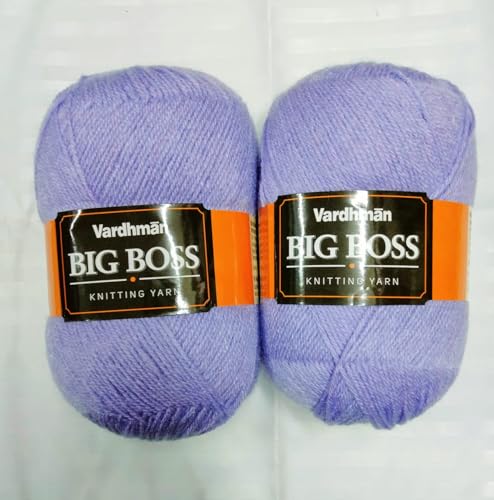 Image of Vardhman BigBoss Knitting Yarn - 200g Ball, 575m, 84% Acrylic + 16% Nylon, 3-Ply DK Weight, Soft & Durable Wool for Knitting, Craft, babywear, blanket, winter wear; threads for crochet hook needle - Boss-55- LAVENDER