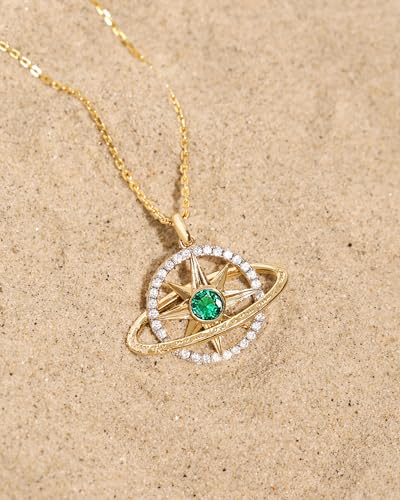 FANCIME Stellar Promise Birthstone Necklace for Women Sterling Silver Planet Star Pendant Fine Compass Jewelry Gemstone Birthday Mothers Day Gifts for Wife4