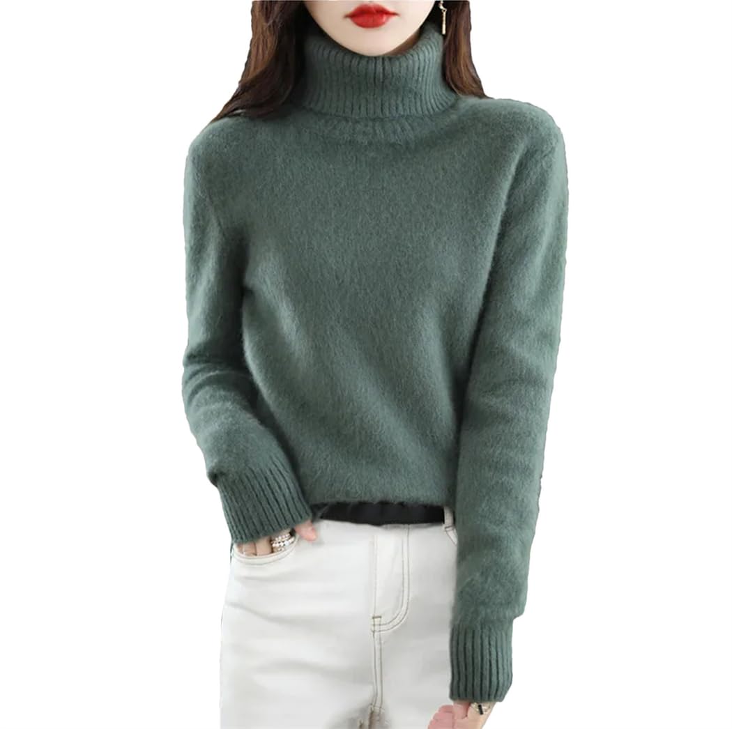 Maglione da donna in lana di visone fine autunno inverno allentato solido interno con collo alto in maglia fondo a maniche lunghe