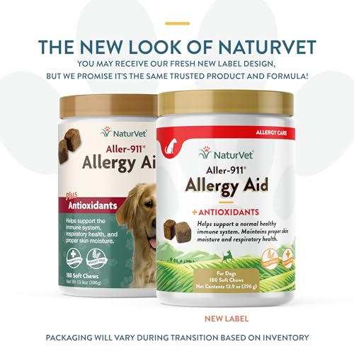 NaturVet Aller-911 Advanced Allergy Aid for Dogs, Cats – Antioxidant-Rich Pet Supplement with Omegas, DHA, EPA – Helps Support Dog Immune System, Cat Respiratory Health, Skin Moisture 180 Soft Chews NaturVet Aller-911 Advanced Allergy Aid for Dogs, Cats – Antioxidant-Rich Pet Supplement with Omegas, DHA, EPA – Helps Support Dog Immune System, Cat Respiratory Health, Skin Moisture 180 Soft Chews