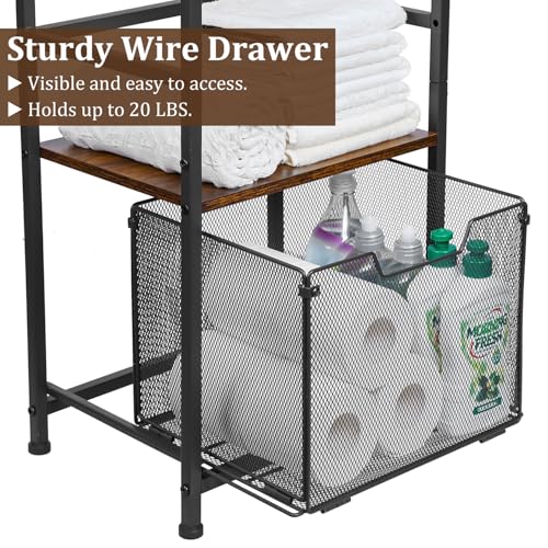 Cidaziya BX-GWJJ04-US 4-Tier Bathroom Storage Shelves, Retro Shelving Unit And Storage Bathroom Rack, Iron Wood Combination Heavy Duty Bathroom Stand With Drawer thumb #6