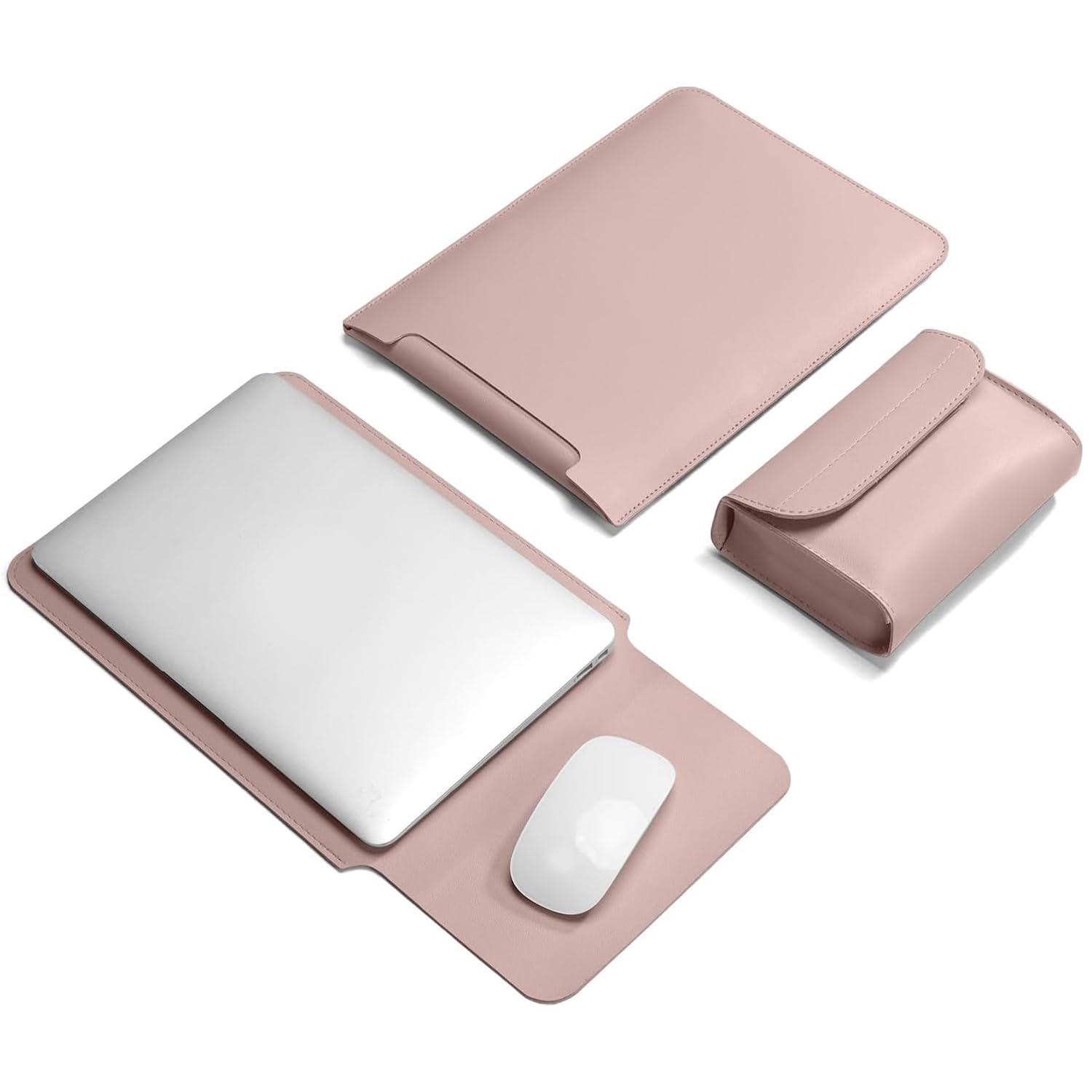 Laptop Sleeve Case, Handle Carrying Case with Shoulder Strap, 13 Inch Waterproof Durable Laptop Case, Polyester Vertical Case with Pocket, PU Bag with Small Case for Business Travel (Pink)