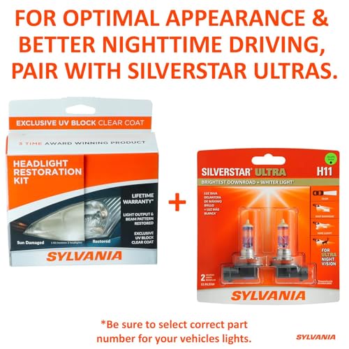 sylvania headlight restoration kit - long-lasting headlight repair kit for restoring to like-new condition - surface activator exclusive uv coating clarifying compound amp more - no tools required