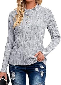 Breampot Pullover Damen Casual Strickpullover Winter Rundhals Lose Pulli Warm Outwear Pullover Oberteile (Grau, Small)