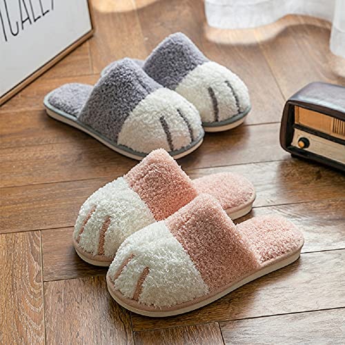 HANDKEI Cute women's cat paw plush slippers winter soft and warm indoor slippers home slippers2