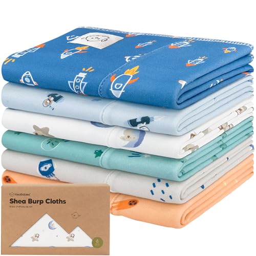 Image of Organic Burp Cloths Baby Boy, Girl - 6-Pack Large Cotton Burping Cloths for Babies, Spit Up Rags, Super Absorbent, Ultra Soft Newborn Rag, Gender Neutral, Machine Washable, Durable (Cosmo)