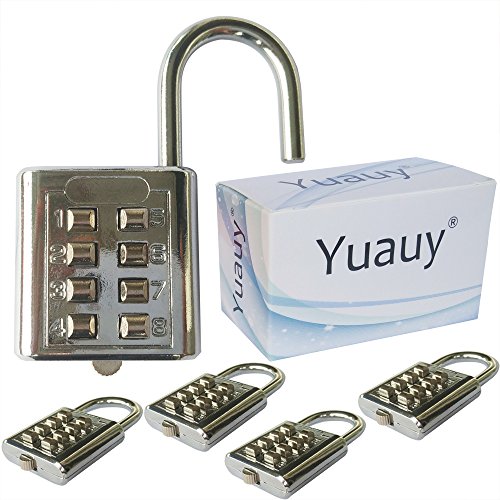 Yuauy-4-pcs-8-Dial-Combination-Password-Code-Push-Button-Lock-Padlock-Locking-Mechanism-Chrome-Plated-Sturdy-Security-for-blindman-Suitcase-Luggage-Travel-Baggage-Backpack-Employee-Locker-School