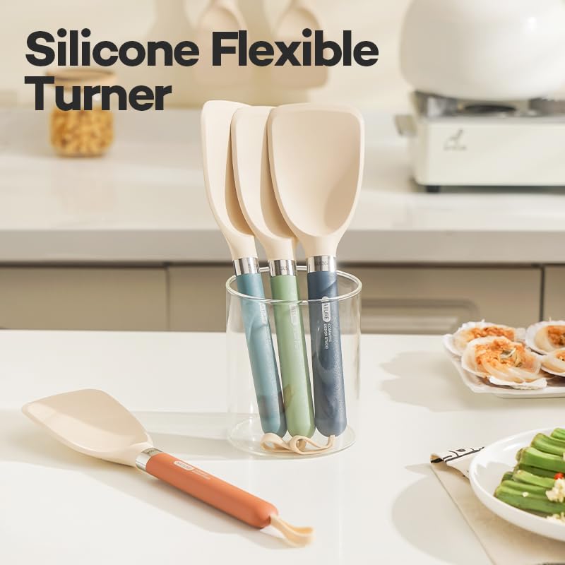 Cosamtec Silicone Small Spatula for Cooking Flexible Turner with Solid Inner Core and Heat Resistant Nylon Handle Ideal Spatula for Non-Stick Cookware