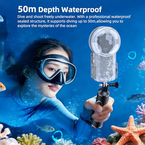 Image of Waterproof Case Compatible with Insta 360 X5, 50 Meter Underwater Housing with PC Material, Panoramic Splicing, AR Coating, Protective Cloth Cover, Y-Shaped Base (YH-360 X5+arm)