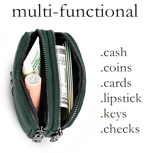 Image of Women's Coin Pouch, Mini Cute Coin Purse, Small Cash Pouch with Double Layer Organization, Compact Handbag Storage, Dark Green, 11.5x4x7.5 cm