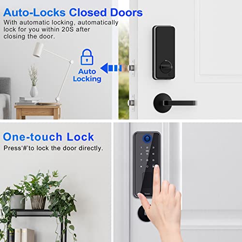 Tilvision Fingerprint Door Lock,Keyless Entry Touchscreen Keypad Deadbolt With Fingerprint,Fob & Passcode Unlock - Auto Lock & Ip65 Waterproof - Biometric Security Door Lock For Front Door,Home,Office #TOP3