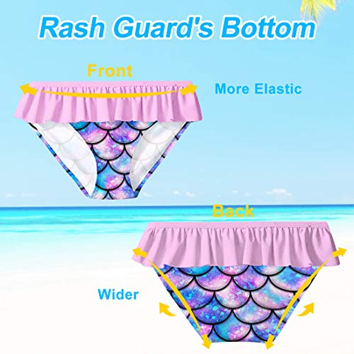 Image of Little Girls Bathing Suit Set Size 6 7 Sun Protection Quick Dry Rash Guard 2 Pieces Swimwear Summer Beach Stylish Swimsuit Long Sleeve 6-7 Years