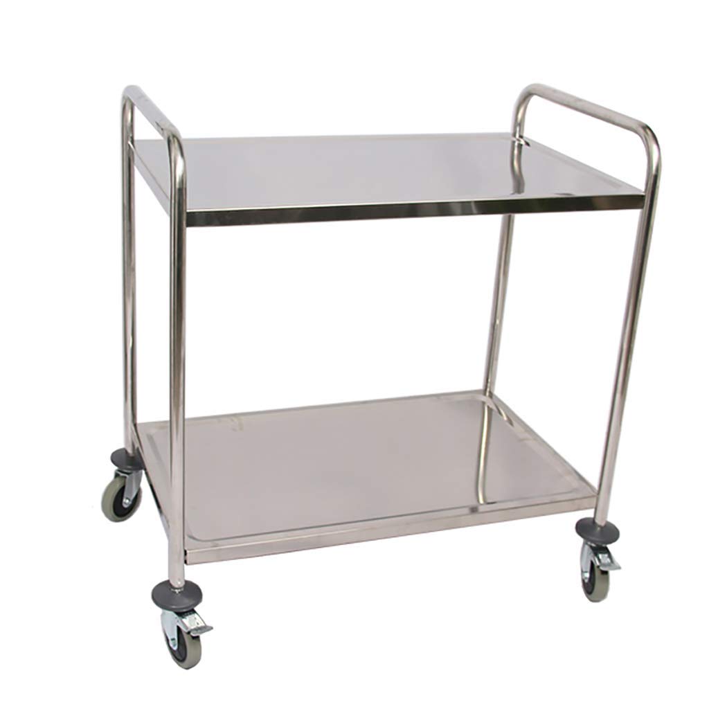 OLSKFUH Stainless Steel 2 Tier Kitchen Storage Cart Serving Trolley With Rolling Wheels For Hotel & Restaurant Use,
