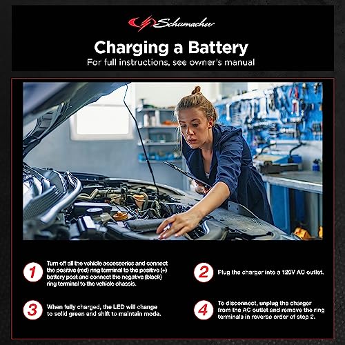 Schumacher Sc1300 Fully Automatic Direct-Mount Under-The-Hood Battery Charger/Maintainer With Battery Detection - 1.5 Amp, 6V/12V - For Cars, Motorcycles, Lawn Tractors, Power Sports #TOP4