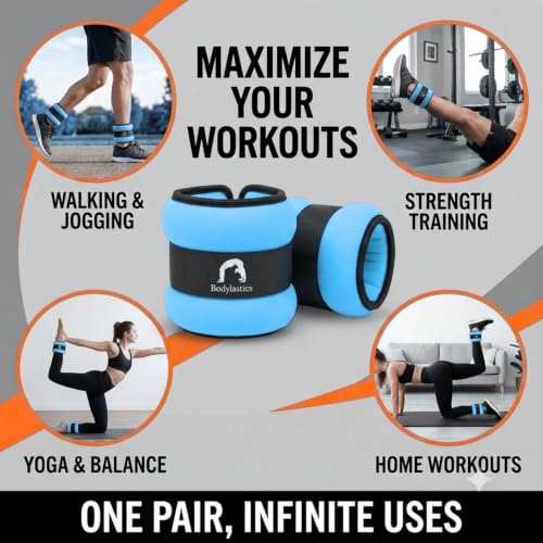 Image of Bodylastics Ankle & Wrist Weights Pair for Legs & Arms, Neoprene Adjustable Strap for Men & Women, Soft & Durable for Fitness, Walking, Jogging, Aerobics, Gym & Strength Training