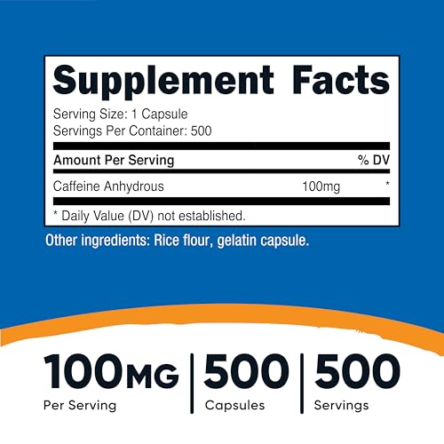 Image of Nutricost Caffeine Pills 100mg, 500 Capsules