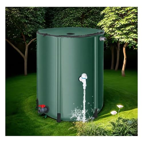 Depósito portátil de recolección de agua de lluvia de 380 L, resistente, malla de filtración, estructura estable, ideal para uso en jardín al aire libre, solución ecológica (verde)