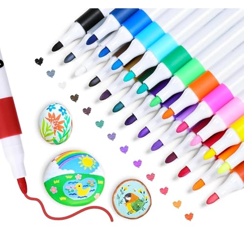 Image of JOUET 12 Colors Acrylic Paint Markers Set, Water-Based Non-Toxic Fine Tip Paint Pens for Rock Painting, Wood, Fabric, Glass & Canvas, Quick-Dry Waterproof Art Markers for Kids & Adults