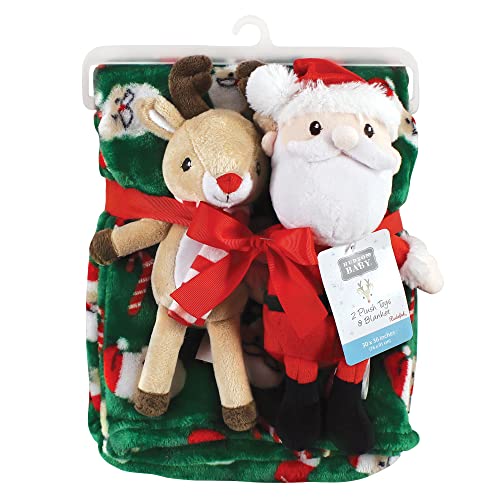 Image of Hudson Baby Unisex Baby Plush Blanket with Toy, Rudolph and Santa, One Size (Pack of 2)