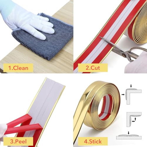 Image of HASTHIP 1 Rolls Golden Wall Molding Trim - Flexible PVC Wall Molding Trim & Corner Guards & Caulk Strip, Apply in Table Edge Door Frame Baseboard for Protection and Decoration, 9.84ft x 0.78in