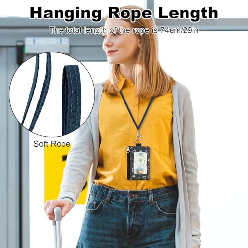 Image of Minimalist RFID Wallet with Lanyard, Multi-functional ID Case with 2 Zipper Pockets and Key Chain for Men and Women, Tactical Badge Pouch Cards Holder, Coin Purse for Travel Sports - Two-Tone