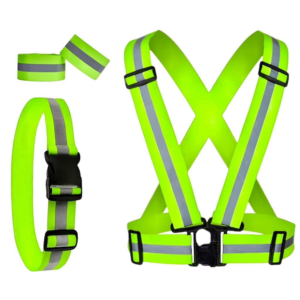 Serplex® Safety Vest Reflective Vest Arm Band Set Night Running Green Reflective Vest with Reflective Waist Belt & 2 Arm Band for Cycling, Running, Working, Adjustable Safety Vest for Men Women (B0CT2VSMGG) Amazon Price History, Amazon Price Tracker