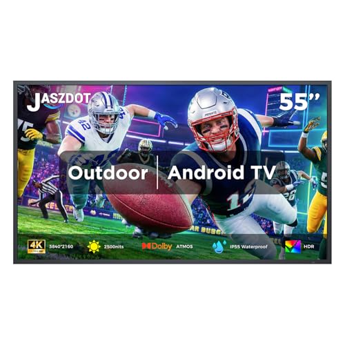 Image of 55'' Outdoor TV 4K UHD Smart Television, 2500 Nits Ultra Bright All-Weather TV, IP55 Android TV with Dolby Atmos, WiFi & Bluetooth, Screen Mirroring, HDMI for Patio Backyard