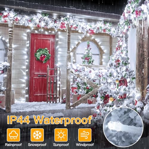 Ollny Christmas Tree Lights, 30m 300 LED Fairy Light Mains Powered, Waterproof Outdoor String Light with Remote/Plug/Modes/Timer, Bright Cool White Lighting Outside Indoor Garden Xmas Decorations