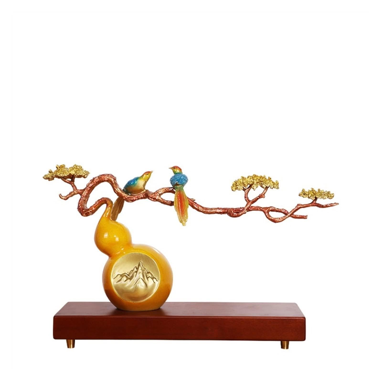 ZZlei2yu-12 Home Decor Ornament Pure Copper Fu Mangshan Ornaments Gourd Bird Living Room Office Feng Shui Ornaments Colorful Ornament(43 * 13 * 26cm)