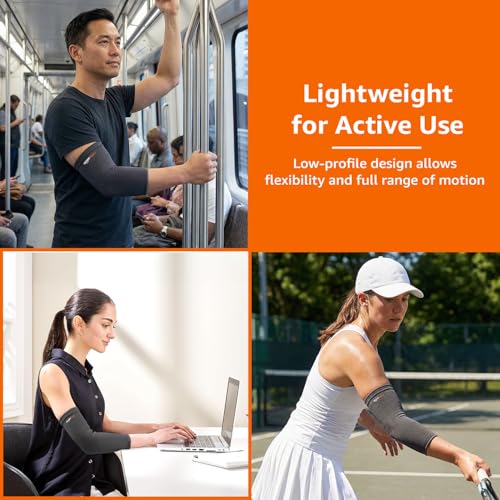 Image of Amazon Basics Elbow Support Sleeve | Even Compression for Elbow Comfort | Breathable Fabric | Padded Design for Daily Stability | Unisex | Medium
