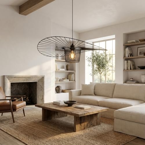 Lámpara colgante de sombrero negra de Ø80cm de diseño vanguardista