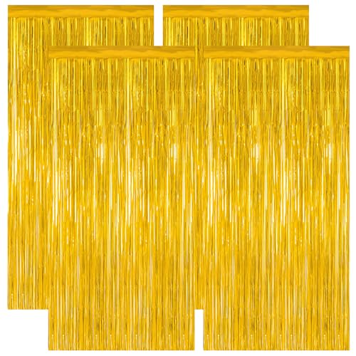 Image of 4 Pack 2026 Graduation Party Decorations, 3.28 x 7.05 Feet Gold Grad Curtains, Metallic Gold Backdrop Curtain Class of 2026 Backdrop Party Streamer, Congrad Backdrop Grad Decor 2026