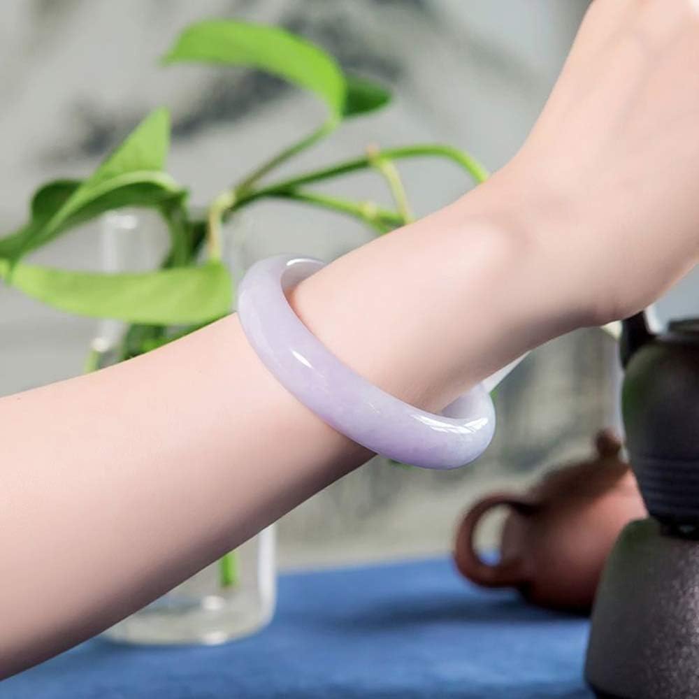 Jade Bangle Bracelets for Women, Ice Waxy Chalcedony Bracelet Ice Transparent Purple Ladies Purple Bracelet with Gift Box and Certificate/55-56Mm