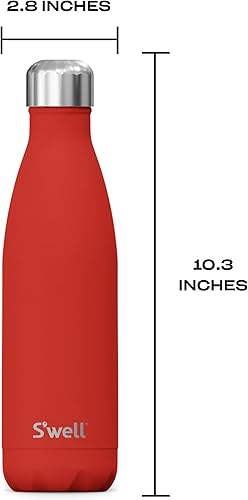 Miniatura 4 de S'well Botella de agua de acero inoxidable, 17 onzas, color rojo amapola, recipientes aislados al vacío de triple capa que mantiene las bebidas