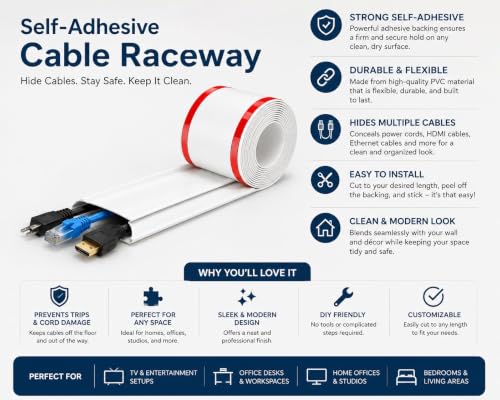 Image of Floor Cord Cover PVC Cable Protector for Wires on Floor, Cord Hider for Extension Cables, Wire Cover for Cable Management, Wire Hider for Wall (1 Meter + 1 Meter)