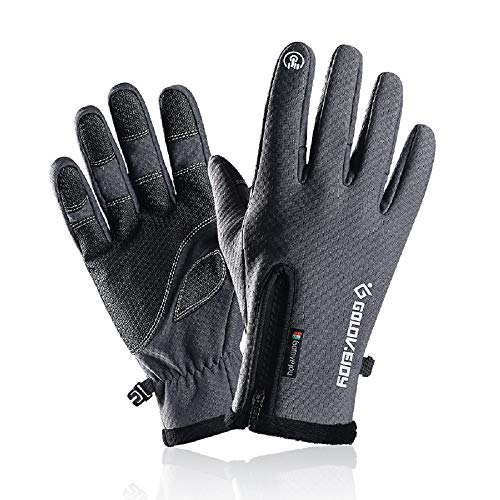 Winter Gloves for Men&Women Touch Screen Gloves Waterproof Warm Fleece Gloves Driving Running Cycling Cold Weather Gloves (Gray, Large)