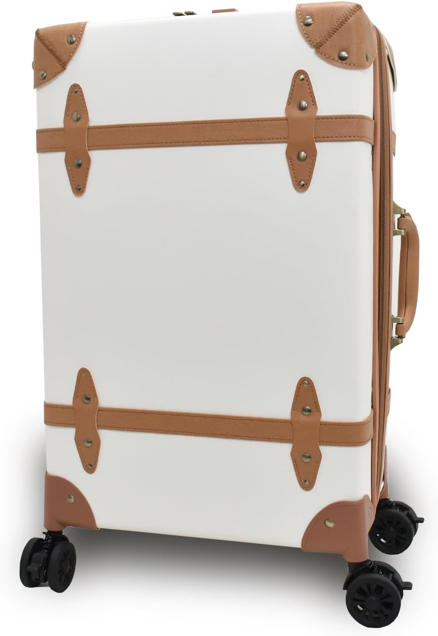MOIERG Expandable Vintage Trolley Luggage 2tone Faux Leather with TSA (White × Beige, S)