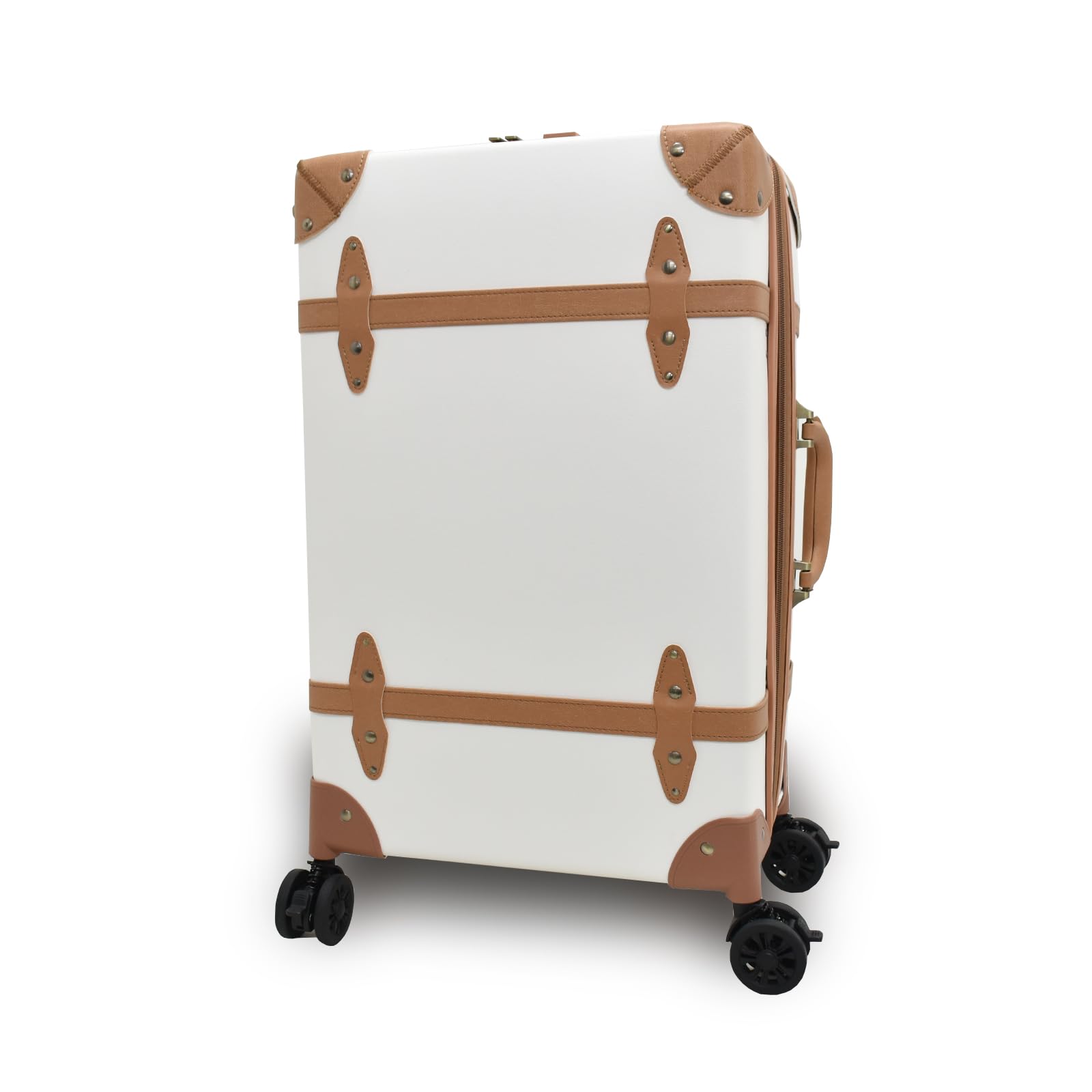 Expandable Vintage Trolley Luggage 2tone Faux Leather with TSA [81-55083-20](White × Beige, M)