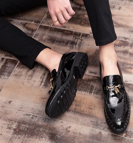Men's Patent Leather Tassel Loafers Slip-On Dress Shoes Lug Sole Fashion Pointed Toe Walking Casual Formal Business Shoes for Men4