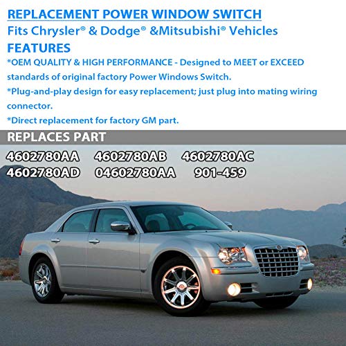 Image of Power Window Switch Driver Side,with 1 Single AUTO,Replacement for Chrysler 200 300 Sebring Dodge Avenger Caliber Charger Magnum Jeep Compass Patriot Replace# 4602780AA