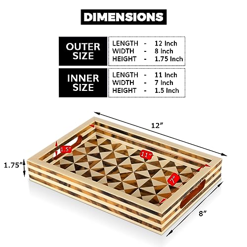 Image of Handicrafts Home Handmade Resin Inlay Decorative Ottoman Serving Tray,12x8 | Handmade with Bone Inlay with Built in Handles, Tray for Coffee Table, Centerpiece, Vanity, Boho Home Decor