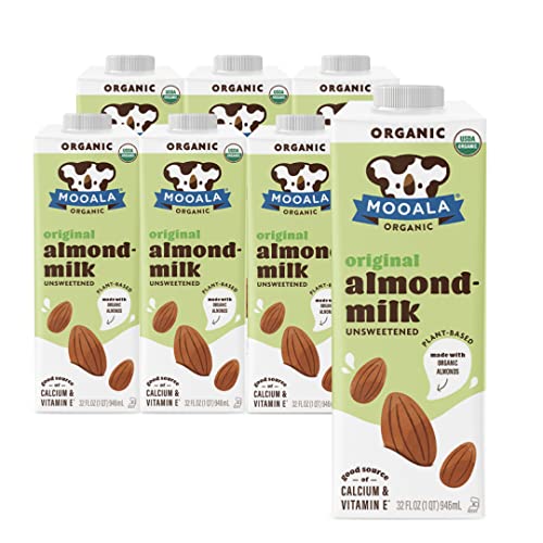 Mooala Organic Vanilla Bean Almond Milk Unsweetened 32 fl oz (Pack of 6) – Shelf-Stable, Lactose Free, Gluten-Free, Vegan, No Added Sugar, Plant-Based Beverage