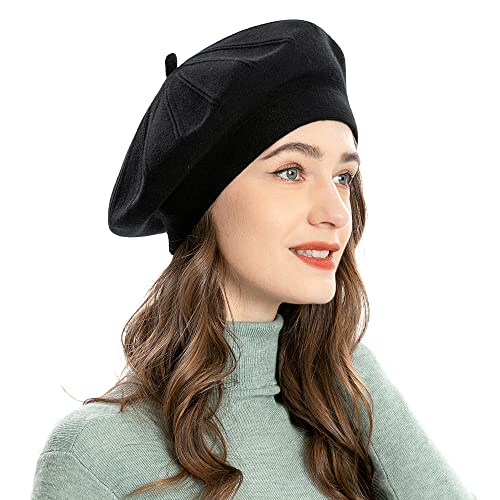 Zlyc French Beret Hat, Reversible Solid Color Cashmere Knit Warm Beret Cap For Womens Girls (Black) #TOP2