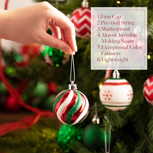 Valery Madelyn Christmas Ornaments Tree Decorations, 30ct Red Green White Shatterproof Christmas Ball Ornaments Set, 2 Inch Decorative Hanging Ornament Bulk for Xmas Holiday Party Decor by Valery Madelyn - Image 5