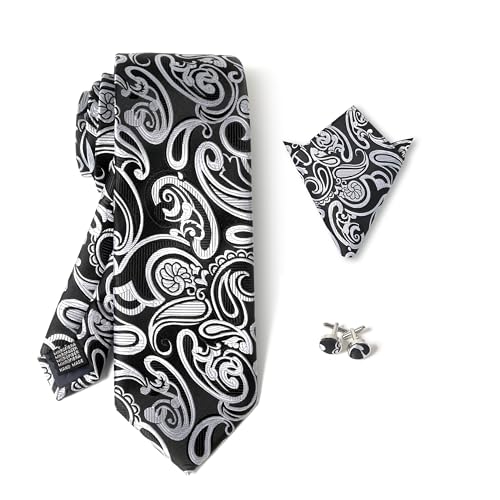 Image of Men's Tie Set with Pocket Square and Cufflinks | 100% microfiber; tie 59 x 3.15 in; square 10 x 10 in; gift box included