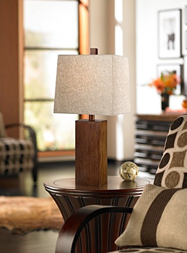 360 Lighting Darryl Modern Accent Table Lamp 23" High Faux Wood Rectangular Block Textured Brown Tan Fabric Shade For Bedroom Living Room House Home Bedside Nightstand Office Entryway Kids #TOP1