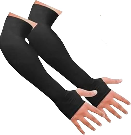 UV Protection Arm Sleeves | Fingerless Sun Protection Sleeves for Cycling Driving & Outdoor Sports | Free Size | Black | 1...