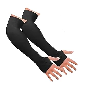 UV Protection Arm Sleeves | Fingerless Sun Protection Sleeves for Cycling Driving & Outdoor Sports | Free Size | Black | 1 Pair | Unisex