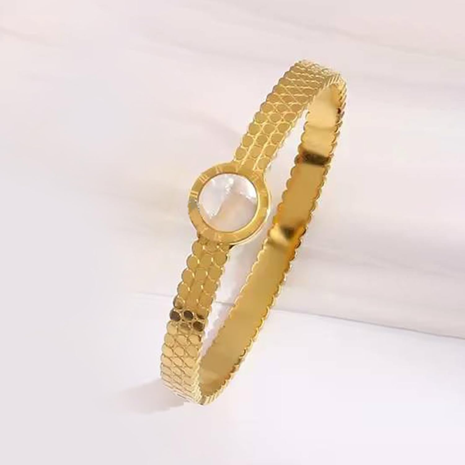 18K Gold Plated 316L Stainless Steel Bracelets Bangle Collection - 12 Unique Designs + Matching Diamond-Accent Titanium Steel Chain, Gift for Women - Image 7