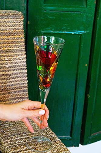 Antoni Barcelona Champagne Flute 7.5 Oz Unique Mouth Blown Sagrada Familia Inspired Hand Painted Stained Glass Unique Birthday Anniversary Weddings Gifts Set 2 #TOP5